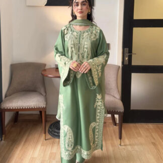 Aafreen Embroidered 3pc - Jade green - Lawn