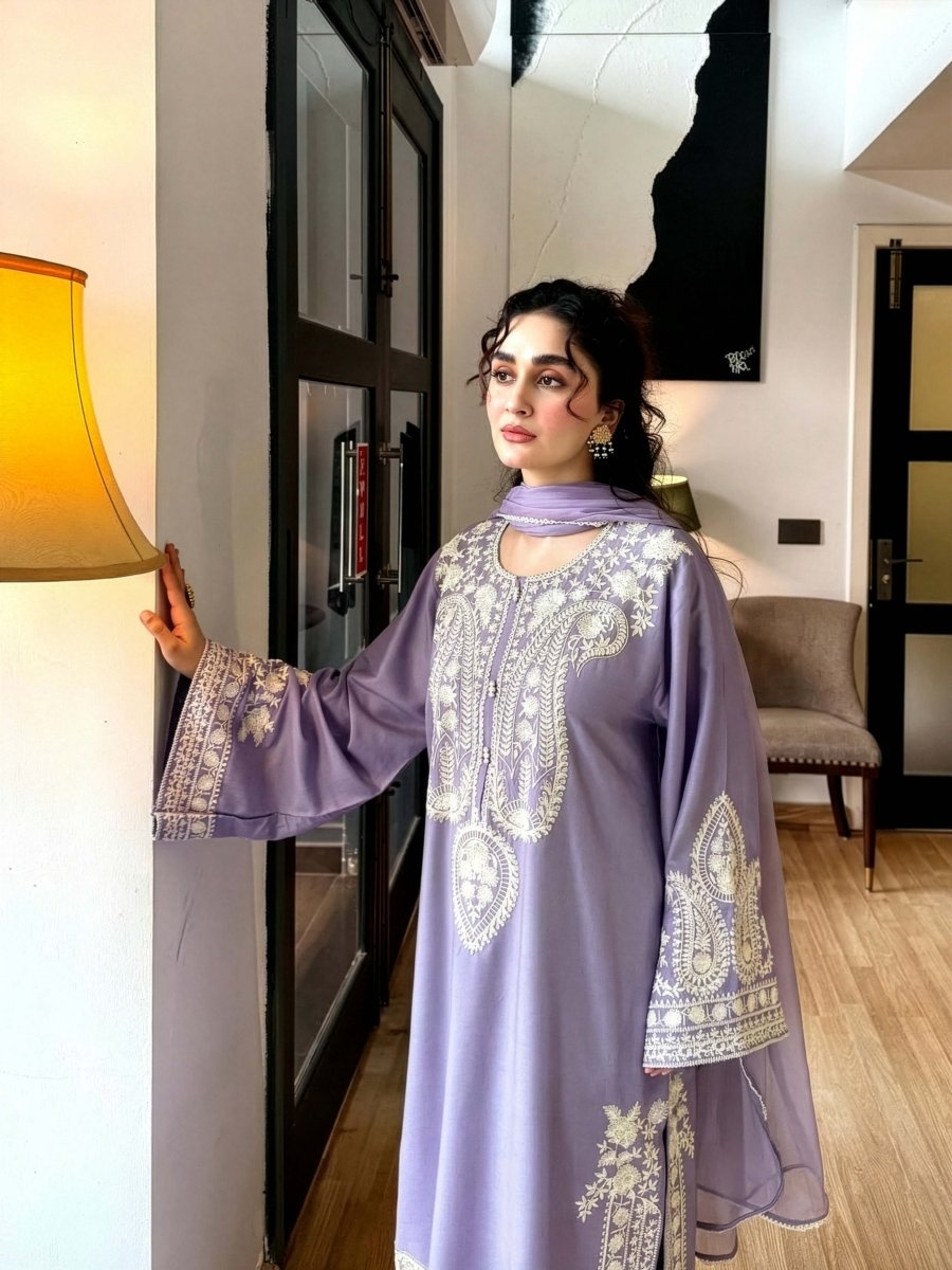 Aafreen Embroidered 3pc - Lilac - Image 5