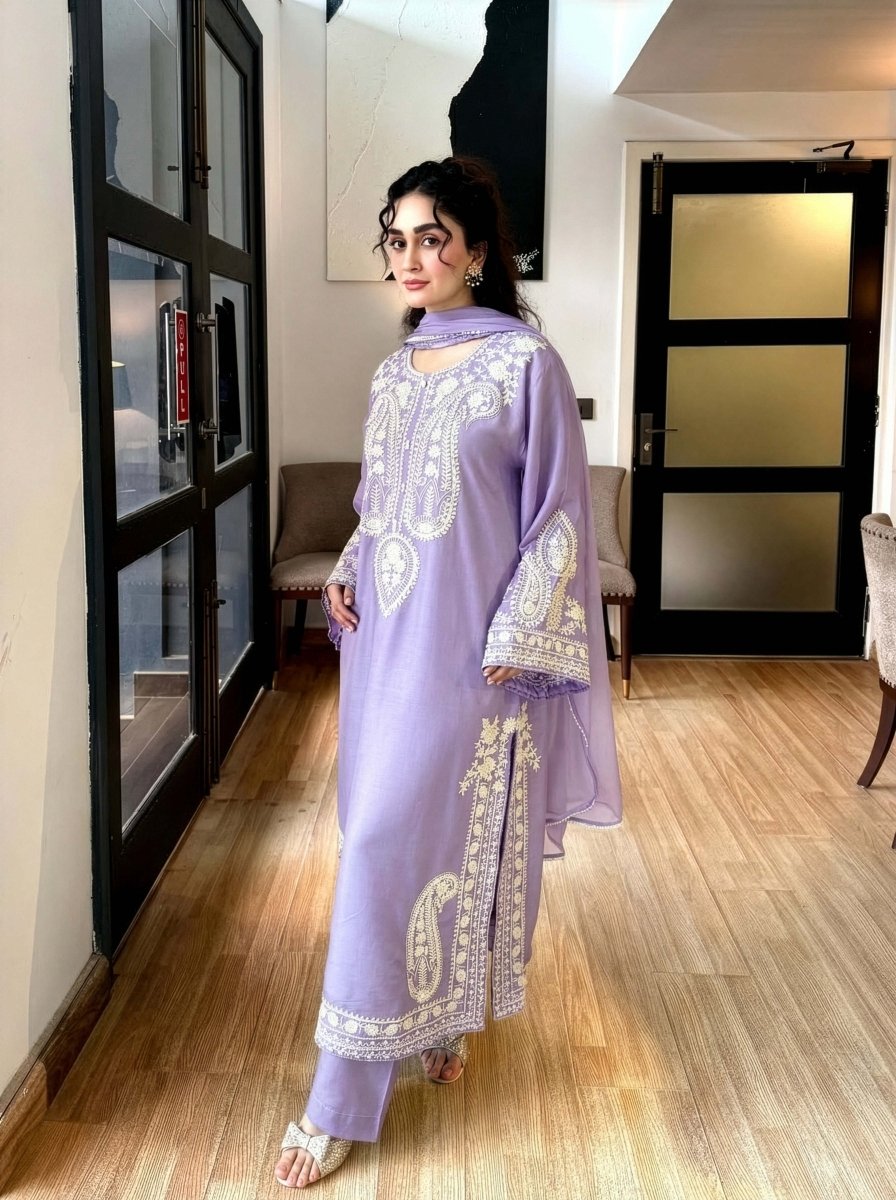 Aafreen Embroidered 3pc - Lilac - Image 4