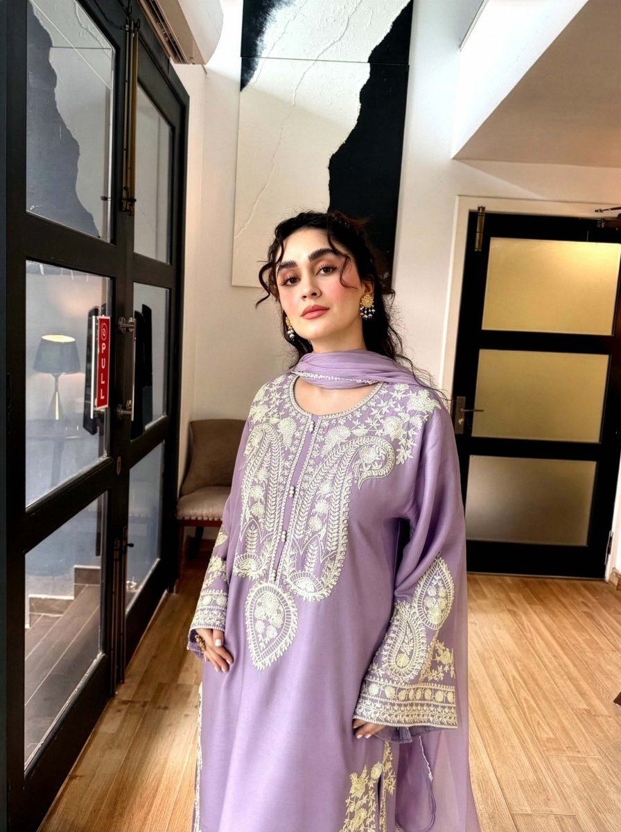 Aafreen Embroidered 3pc - Lilac - Image 3