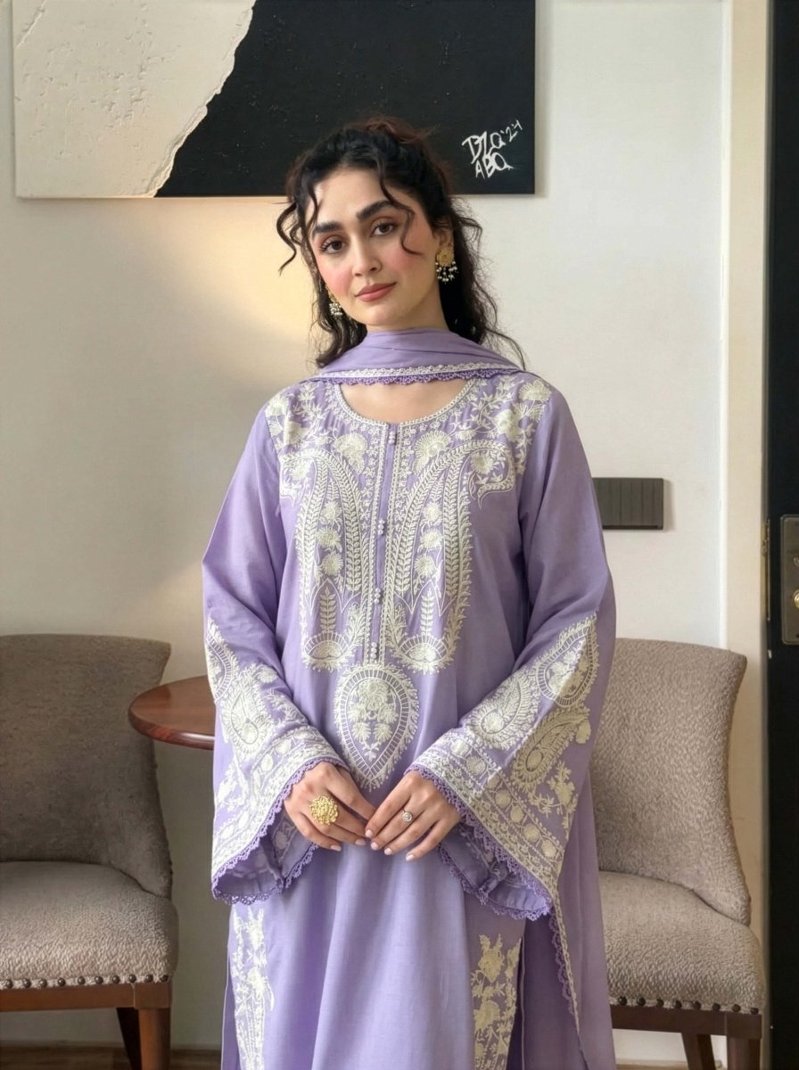 Aafreen Embroidered 3pc - Lilac - Image 2